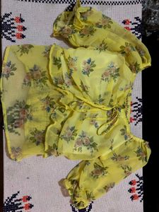 Yellow Floral Chiffon Blouse