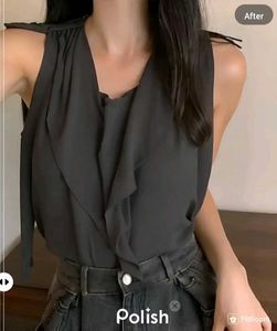 New With Tag Black Korean Frill Top
