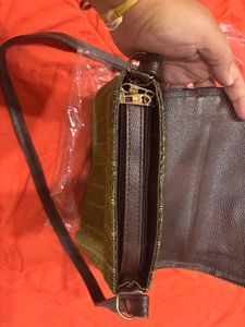 🆕 Olive Jute &amp; Leather Sling Bag