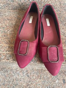 ELLE Burgundy Bow Flats - Size 38
