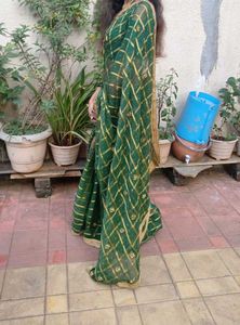 Green &amp; Gold Embellished Saree