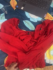 Hot Red Full Sleeves Top