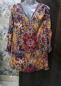 Boho Patchwork Print Cold Shoulder Top