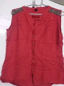 Red Colour Shirt With Embellished Work On Sholder