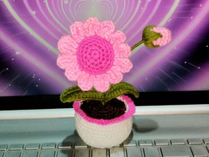 Crochet Pink Flower in Pot