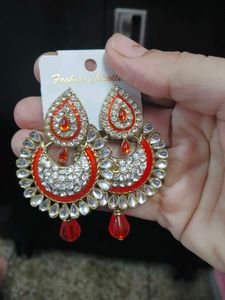 orange & White Earrings