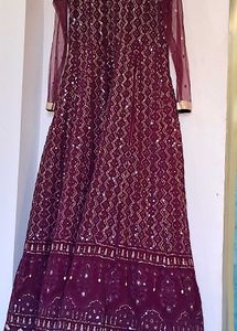 Wine Sequin Anarkali