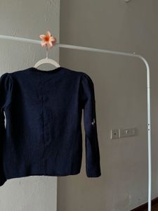 Vintage Navy Blue Embroidered Knit Cardigan