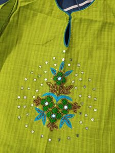 Parrot green and blue colour kurta set