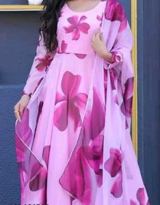 Floral Print Pink Anarkali Suit