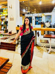 Elegant Black Saree with ready made blouse