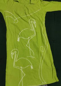 Green Flamingo Print Kurta