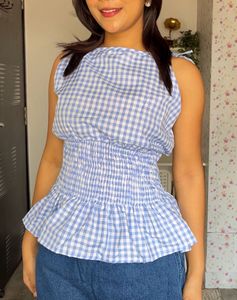Gingham Smocked Peplum Top