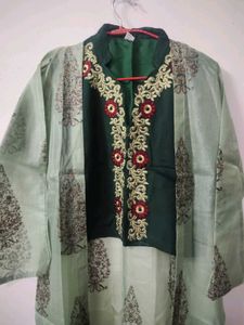 Embroidered Crop Top With Pant And Tissue Shrug