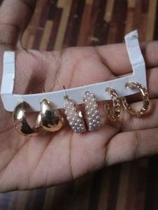 Earring Set: Gold Hoops & Pearl Studs (3 Pairs)