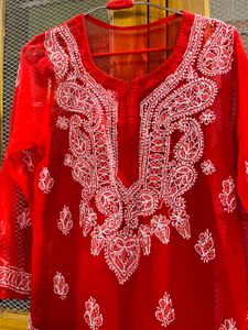 Red Embroidered Kurta
