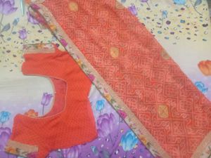 Orange Bandhej Printed Saree with Blouse