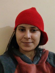 Red Knit Cap with Visor