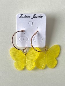 Yellow Butterfly Hoop Earring