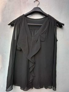 New With Tag Black Korean Frill Top