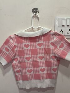 Pink Heart Checkered Crop Top