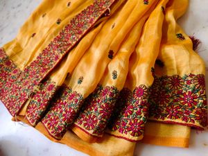 parsi border Elegant Yellow Embroidered Saree 😍