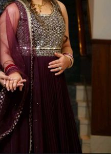 Festive Crepe Embroidered Women Ethnic Gown Set