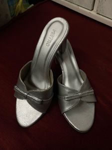 Silver Metro Heels with Bow Detail