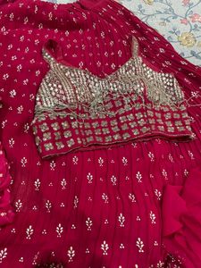 🔥 Hot Pink Mirror work Lahenga 🔥