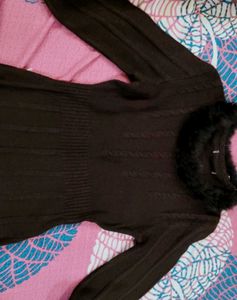 y2k trendy Brown Cable Knit Fur Trim Top