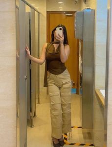 Beige utility-style cargo pants