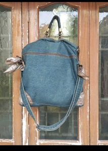 Denim &amp; Leather Handbag