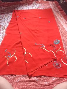 Orange Silk Saree With Blouse Piece
