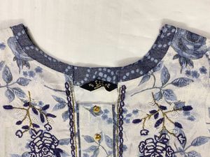 Libas Printed Gown/Kurta White And Blue