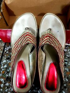 Red &amp; Gold Embellished Sandals