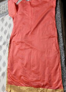 Women Peach Hand Embroidery Chanderi Silk Kurta