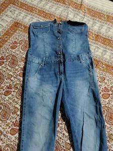 Off Shoulder Blue Denim Jumpsuit
