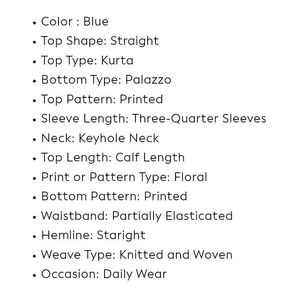 Blue printed Cotton Straight Kurta With Palazzos