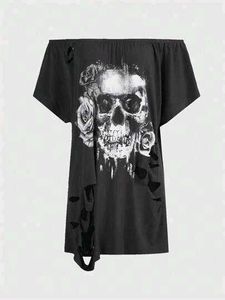 SHEIN Skull &amp; Roses Graphic Tee