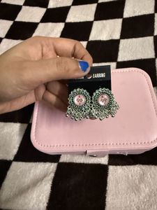 Pink Embroidered Kurta with free matching earring