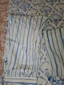 Blue &amp; White Printed Kurta Set