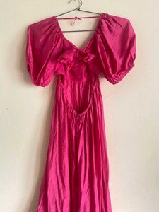 Hot Pink Puff Sleeve Dress