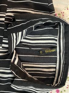 Black And White Striped Cold Shoulder Shirt