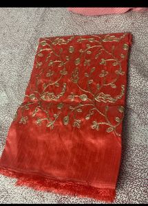 Leheriya Peach Saree With Embroidered Blouse Piece