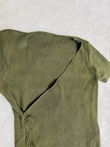 Olive Green Ribbed Mini Dress