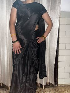 Elegant Black Embellished Saree
