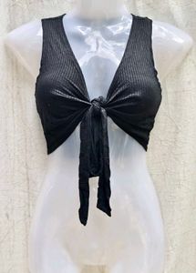 16137. Black Tie Front Crop Top