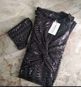MISS POEM Brand New Mirror sequence midi dress