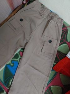 Beige Wide Leg Cargo Pants