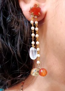 Raw Carnelian With Detachable Pearl Danglers